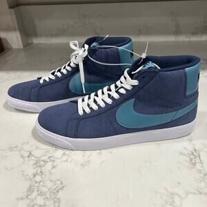 New Nike SB Blazer Mid Sneaker Navy Aqua Suede Lace Up Round Toe Men's Size 11.5